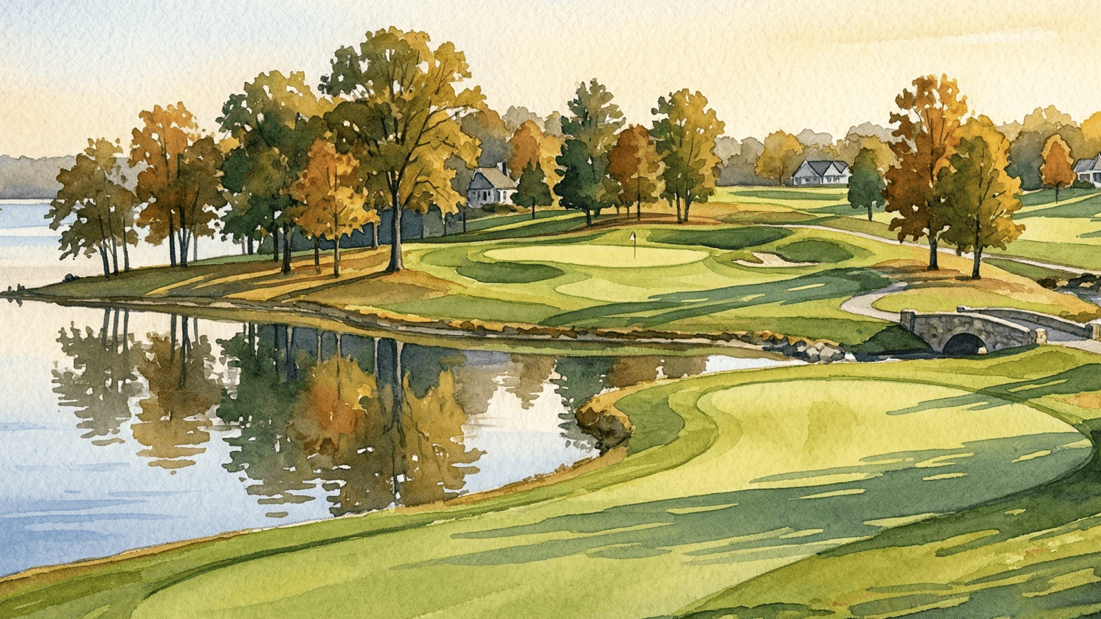 Watercolor painting of Bear Trace at Cumberland Mountain Golf Course in Crossville Tennessee