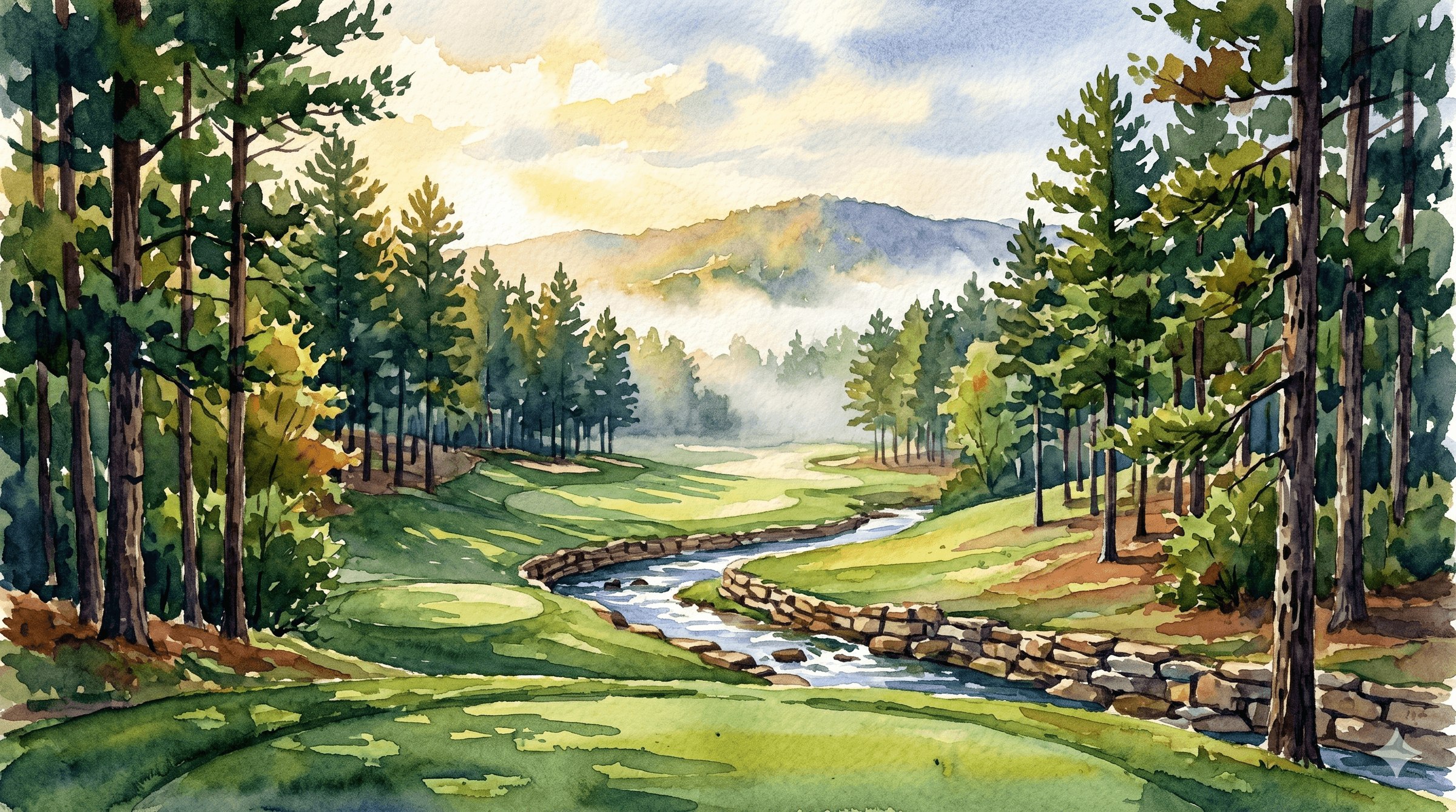 Watercolor painting of Bear Trace at Cumberland Mountain golf course