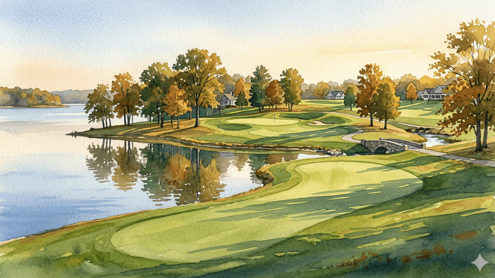 Watercolor painting of Lake Tansi Golf Course in Crossville Tennessee